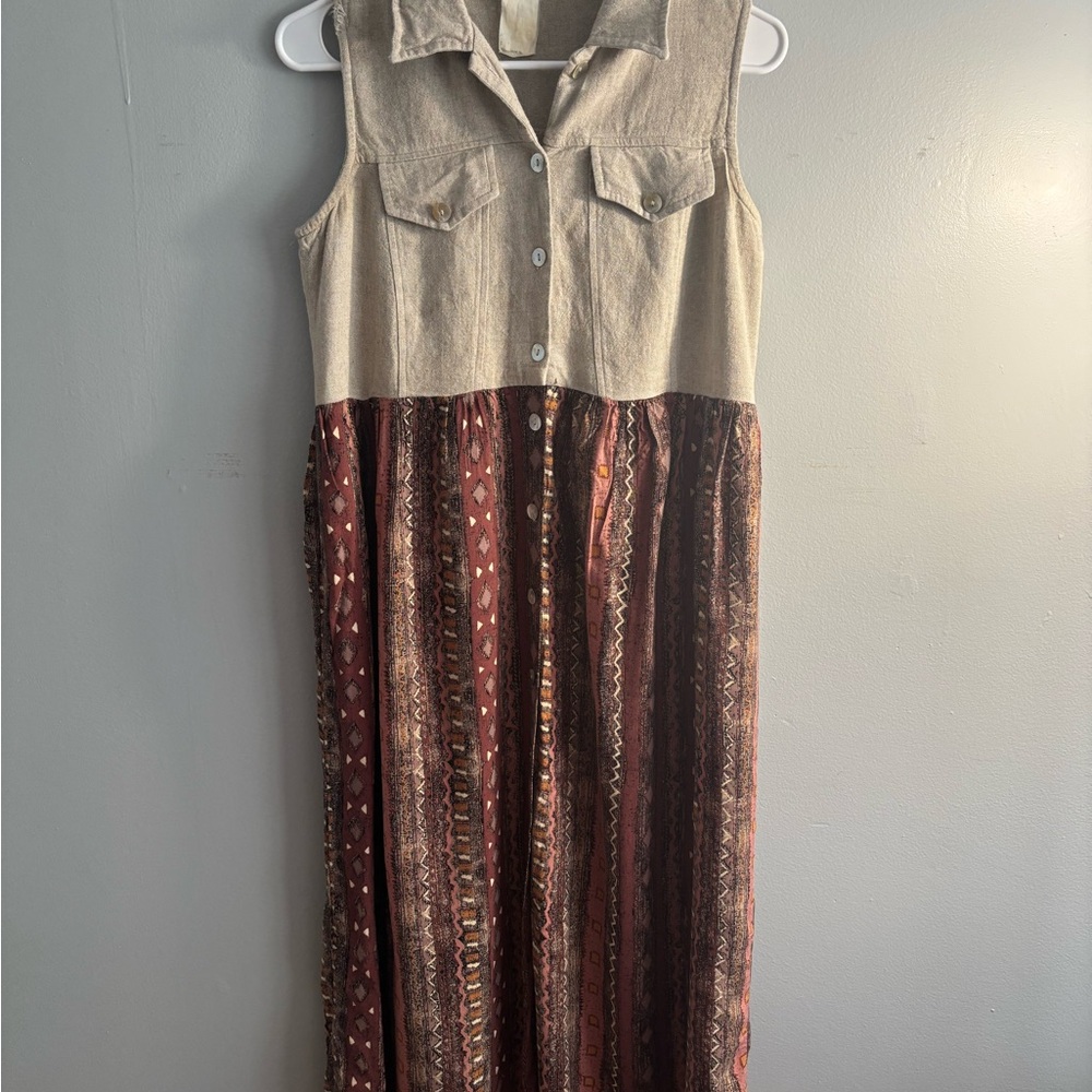 ❤️ Vintage Cream Sleeveless Maxi Sundress with Notched Collar